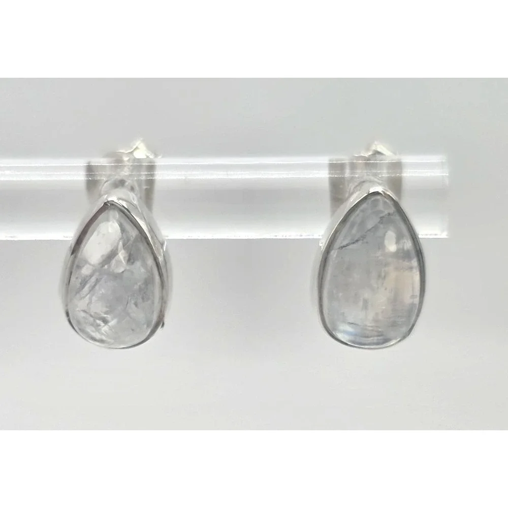 Moonstone Stud Earrings Sterling Silver 925 Pear Shaped Handmade 9.8 mm x 6.8 mm